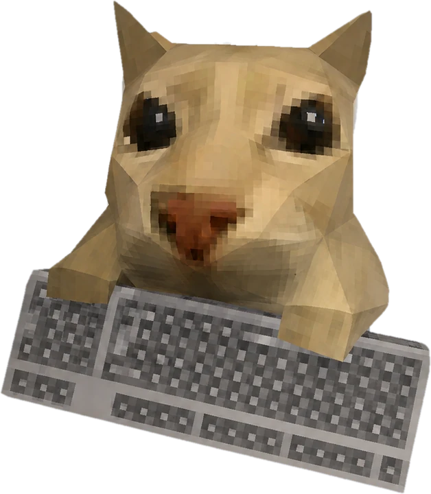 a low poly cat with both paws on a keyboard